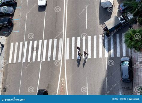 Aerial View of Pedestrians Crossing the Zebra Lines Stock Image - Image ...