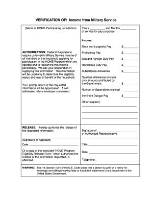 Fillable Online Hud Verification Of Income From Military Service HUD