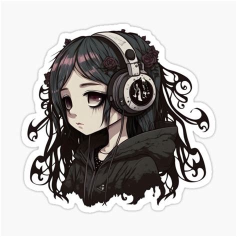 Anime Girl Wearing Hoodie And Headphones Sad Music Sticker For Sale By Nymmzi Redbubble