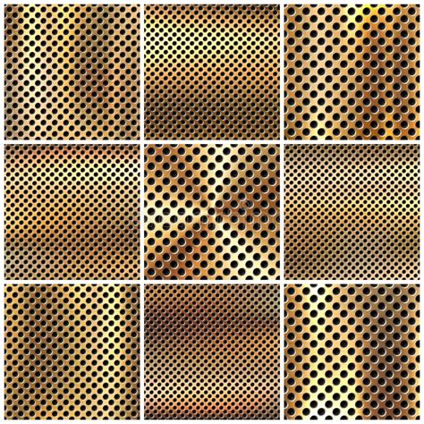 Realistic Perforated Brushed Metal Textures Set Polished Stainless