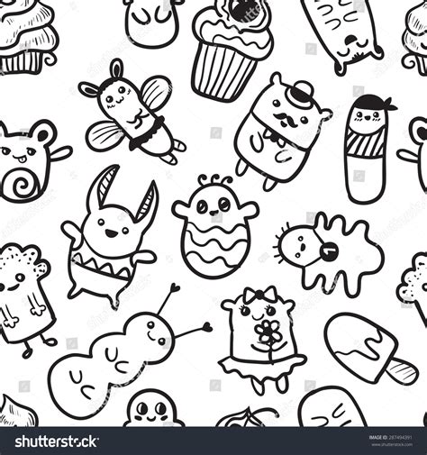 Doodle Vector Illustration With Animals. Seamless Background. Funny ...