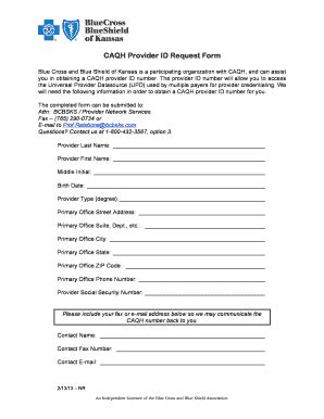 Fillable Online CAQH Provider ID Request Form Blue Cross And Blue