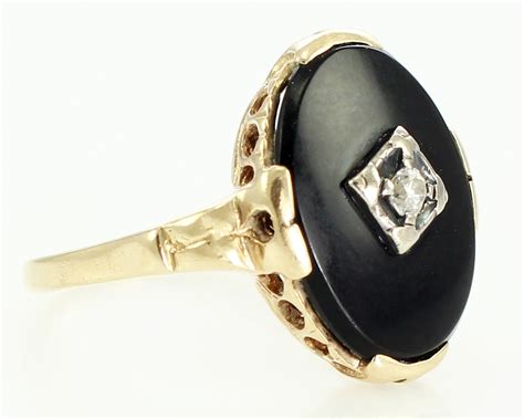 antique  black onyx diamond ring  ct   cut ladys