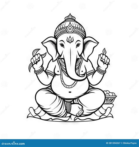 Lord Ganesha Kids Drawingsimpleline Art Coloring Page Stock