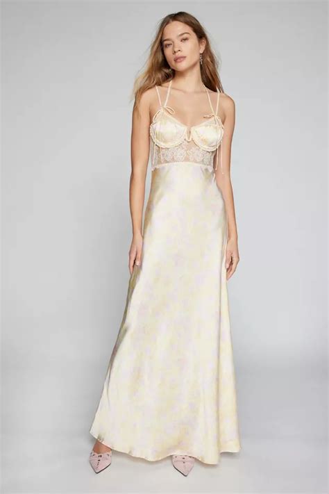 For Love And Lemons Amora Satin And Lace Maxi Dress Urban Outfitters