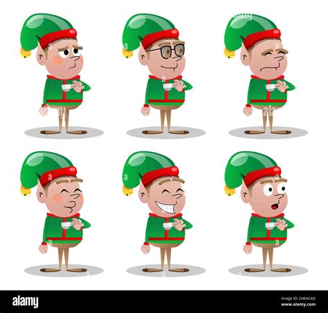 Christmas Elf Drinking Coffee Vector Cartoon Character Illustration Of