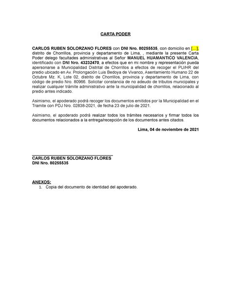 Carta Poder Simple Para La Municipalidad Image To U