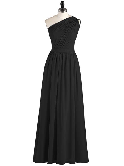 Maggie One Shoulder Chiffon Long Bridesmaid Dress Black Babaroni