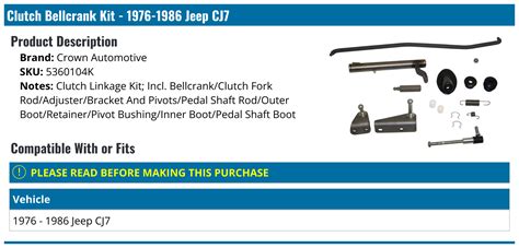 Jeep Cj Clutch Bellcrank Kit Crown Automotive K