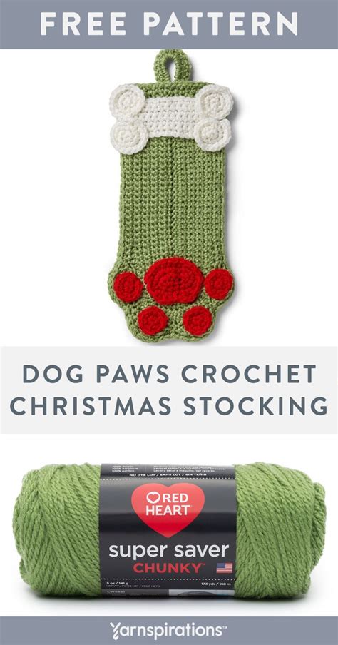 Free Easy Red Heart Dog Paws Christmas Stocking Crochet Pattern | Yarnspirations | Dog christmas ...