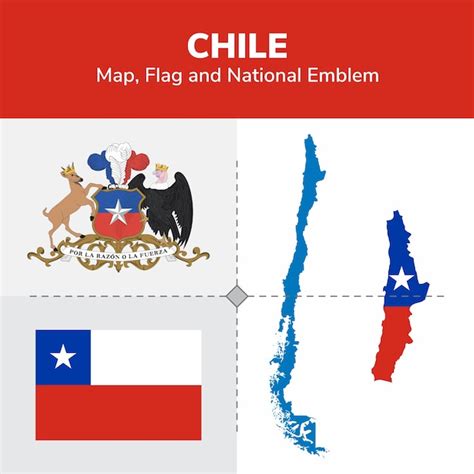 Premium Vector | Chile Map, Flag and National Emblem