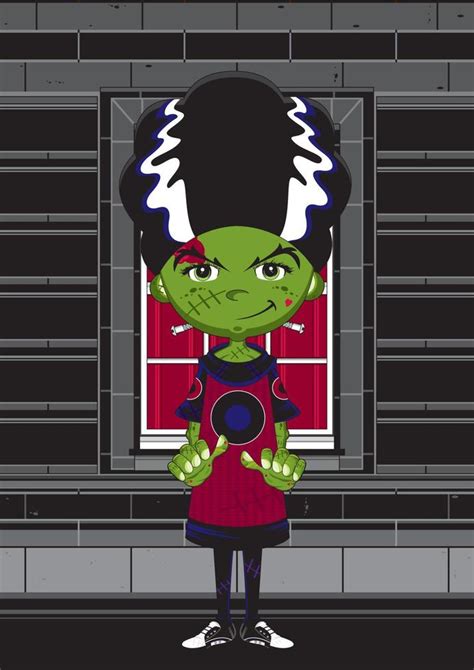 Cartoon Scary Frankensteins Bride Spooky Halloween Monster