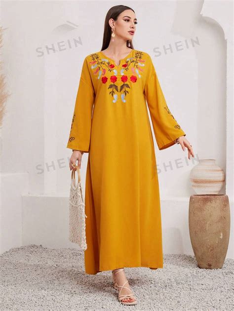 Shein Najma Robe Arabe Manches Longues Paules Tombantes Avec