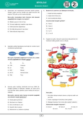 Page 29 Dört Dörtlük Konu Pekiştirme Testi BİYOLOJİ AYT