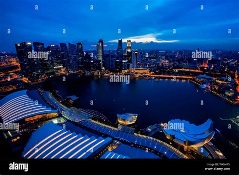 View Of Singapore City Skyline At Night Stock Photo Alamy