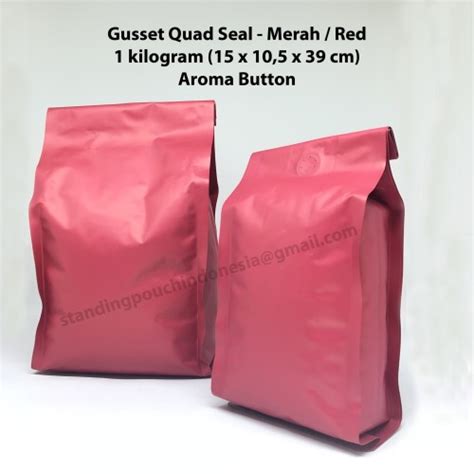 Jual Kemasan Kopi Gusset Quad Seal Kilogram Kg Valve Merah Premium