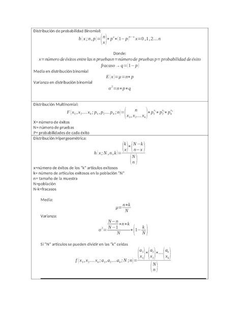 Docx Formulario Distribuciones Discretas Estad Stica Usac