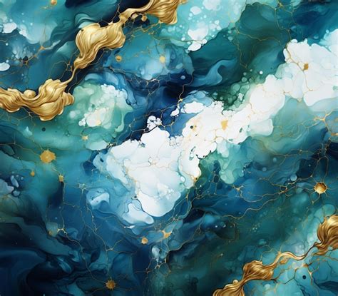 Premium Ai Image There Is A Painting Of A Blue And Gold Marble With