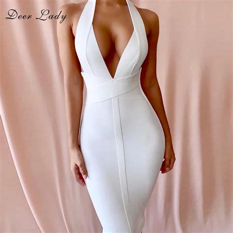 Deer Lady Women Summer 2019 Bandage Dress Party Sexy White Bodycon