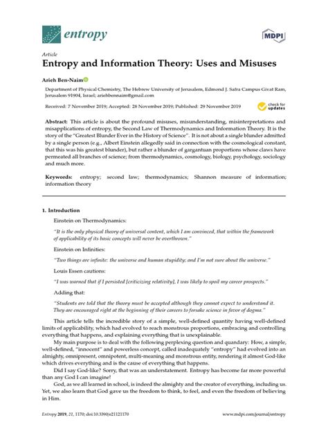 Entropy: Entropy and Information Theory: Uses and Misuses | PDF ...