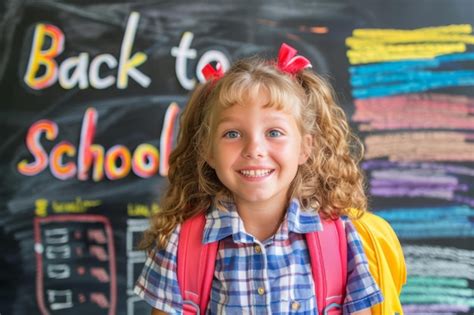 Smiling Girl With A Backpack Standing In Front Of A Colorful Back To