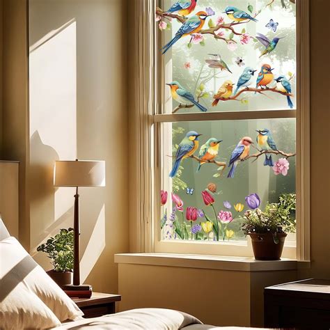 Window Flakes Anti Collision Hummingbird Window Cling 4 Multicolor Bird