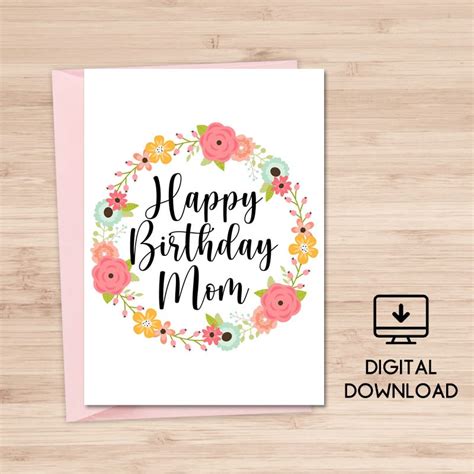 Happy Birthday Mom Printable Card / Mom Birthday Card / | Etsy