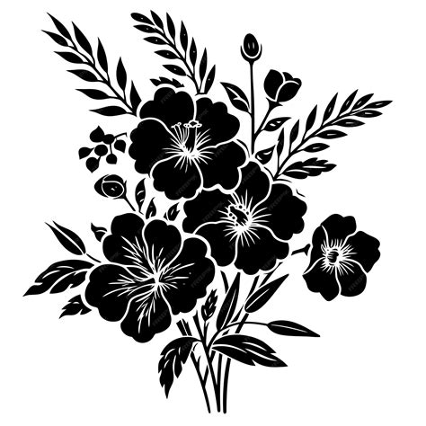 Roca De Flores De Silueta Sólo De Color Negro Vector Premium