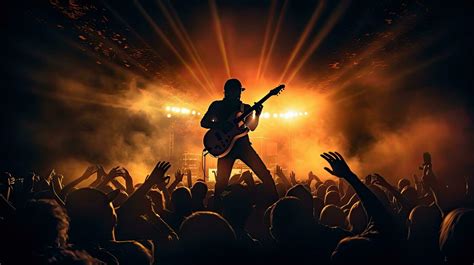 Guitar player performing on stage with crowd in front 27104305 Stock Photo at Vecteezy