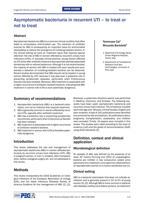 (PDF) Asymptomatic bacteriuria in recurrent UTI – to treat or not to treat