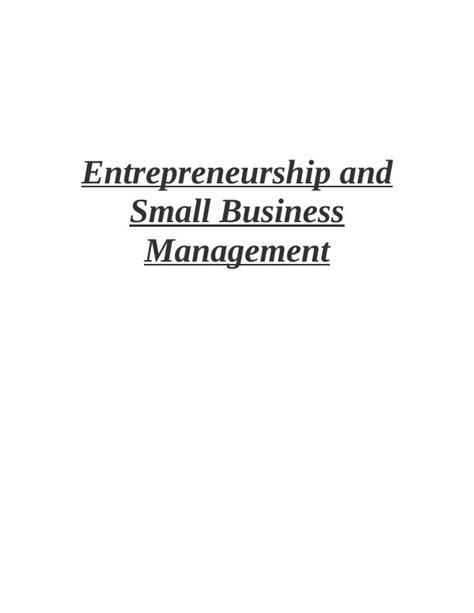 Entrepreneurship And Small Business Management Assignment Solution