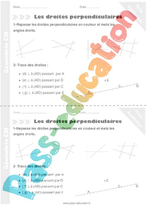 Droites Perpendiculaires Cm Fiche De Pr Paration Pdf Imprimer