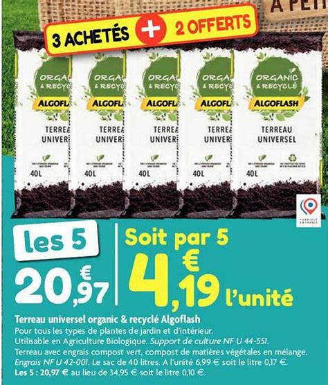 Promo Terreau Universel Organic Recyclé Algoflash chez Point Vert