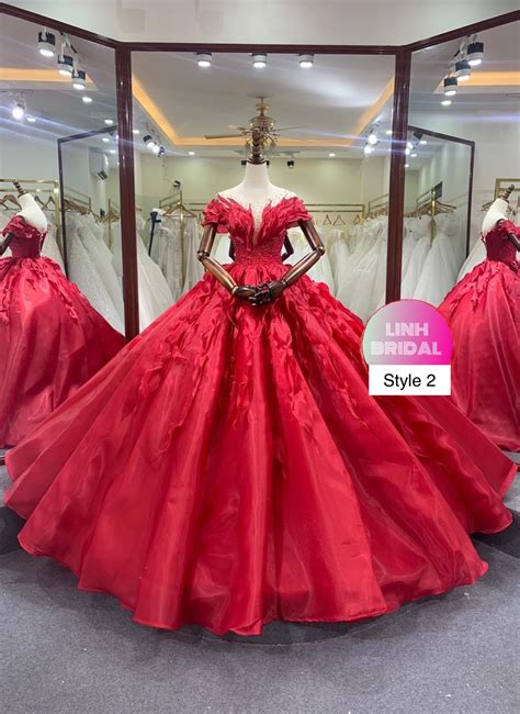 Hot Red Long Or Short Sleeve Tulle Ball Gown Wedding Prom Dress With