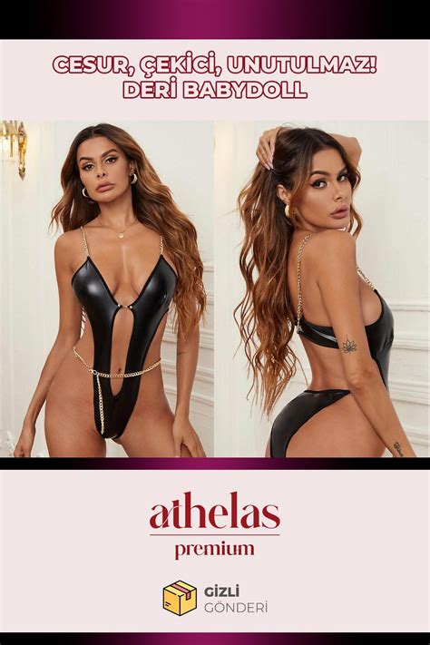 Athelas Premium Lingerie Fantezi Deri Görünümlü Erotik Kaliteli Zincir Dekolte Detaylı Seksi
