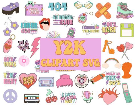 Y2K Retro Aesthetic Clipart Set Svg, Y2K Vector, Y2K Attributes, 90's ...