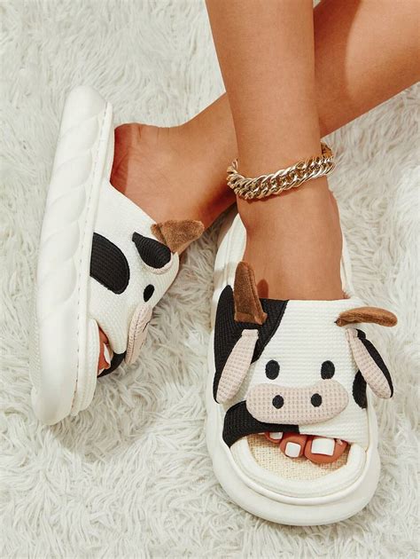 Women Cartoon Cow Design Novelty Slippers Preppy Indoor Home Slippers Shein Usa