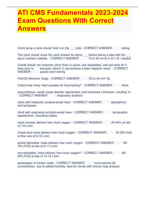 Ati Cms Fundamentals Exam Questions With Correct Answers Ati Cms