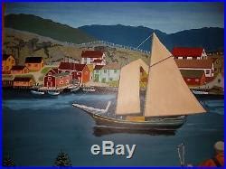 Awesome Folk Art Painting Of Nova Scotia Scene. Boats, Fisherman ...