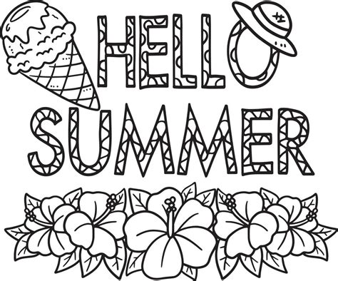 Hello Summer Isolated Coloring Page For Kids 20002709 Vector Art At