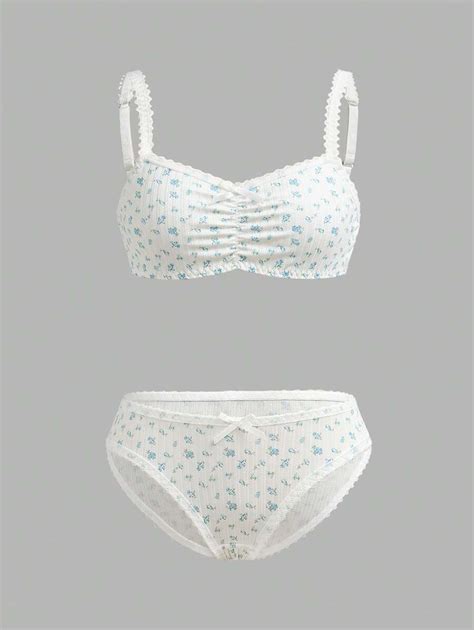 Ensemble de lingerie à volants à motif floral léger pour adolescente Mode en ligne SHEIN FRANCE