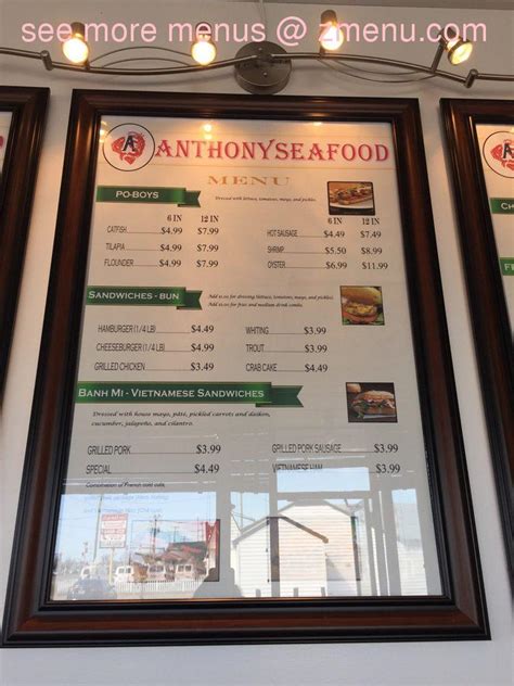 Menu at Anthony's Seafood restaurant, Hampton