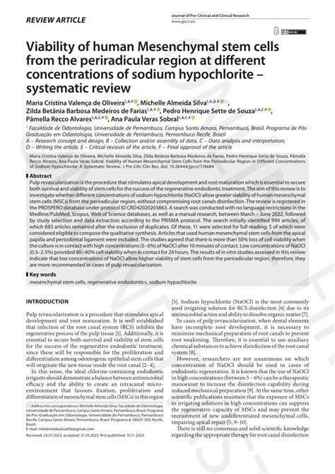 PDF Viability Of Human Mesenchymal Stem Cells From The Periradicular