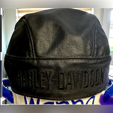 Harley Davidson Vintage Black Leather Skull Cap Hat Gem