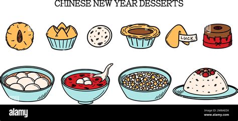 Cny Celebration Chinese New Year Desserts Vector Illustration In