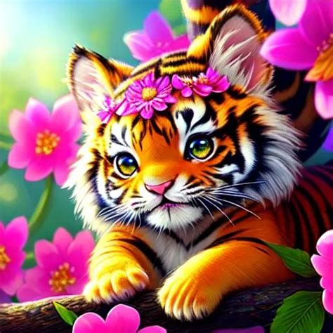 Glittering Close Up Cute And Adorable Colorful Tiger OpenArt