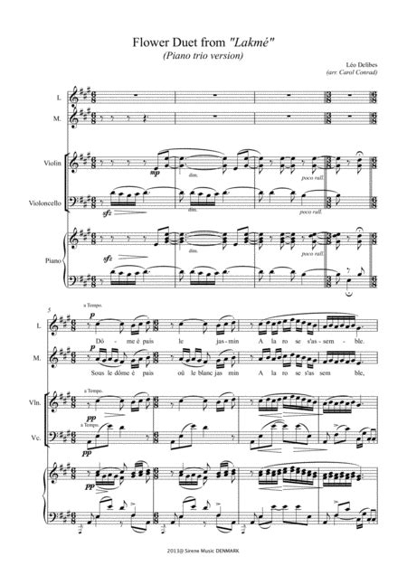 Flower Duet From Lakmé Arranged For 2 Voices And Piano Trio Arr Carol Conrad By Léo Delibes