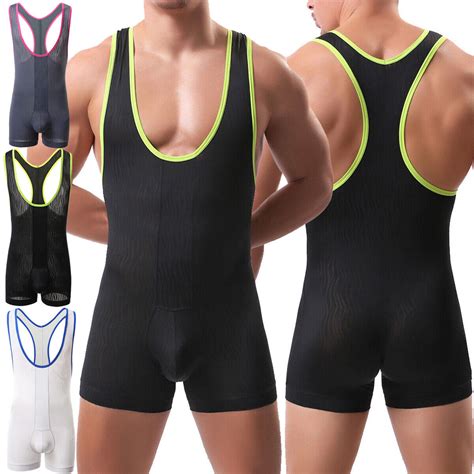 Sexy Mens Bodysuit Leotard Jumpsuit Wrestling Singlet Night Lingerie