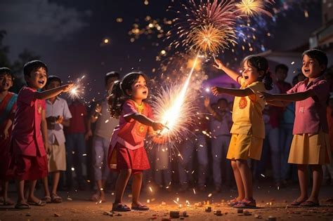 Premium AI Image | children bursting firecrackers during the Diwali ...