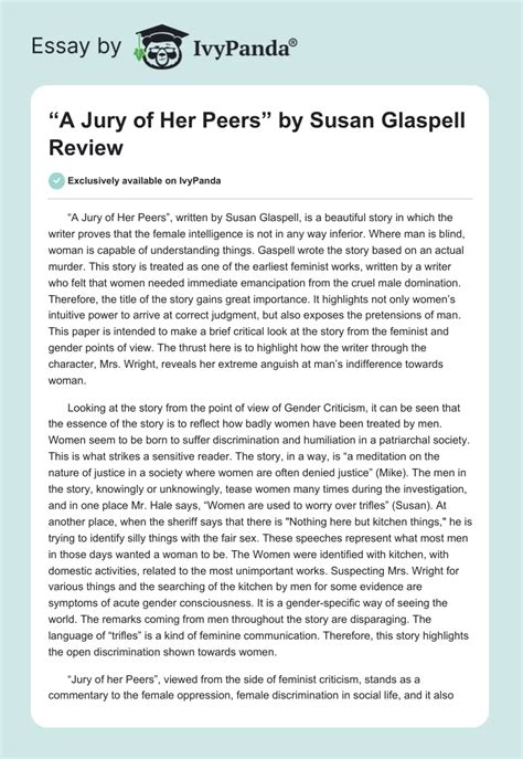 A Jury Of Her Peers By Susan Glaspell Review 863 Words Essay Example